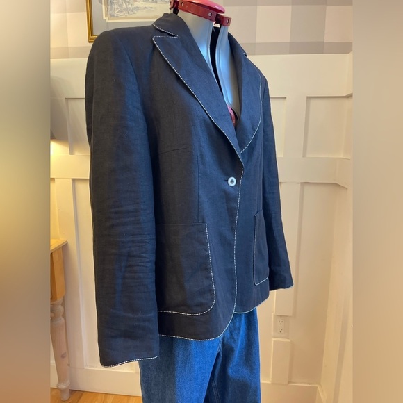 Tuzzi Nero Linen Black Jacket with White Stitching Size 12 - Picture 2 of 8